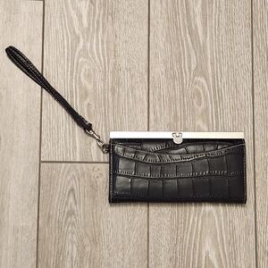 Black Croc-Embossed Wristlet Clutch 7.5" x 4"